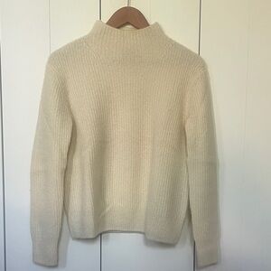 James Perse Cream Mock Neck Ribbed Sweater Cashmere